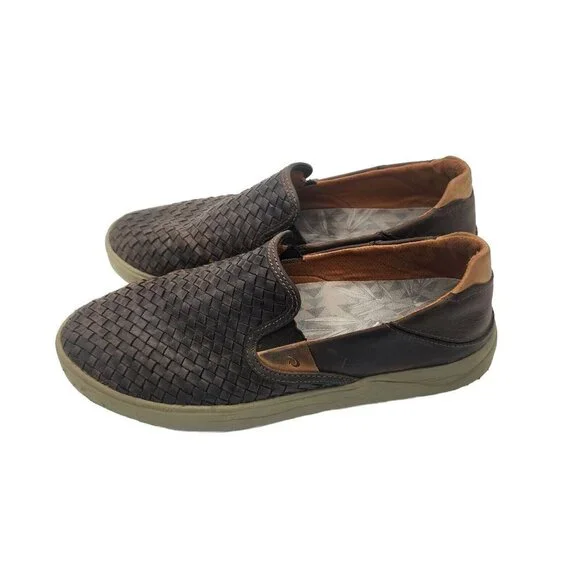 Olukai Lae'ahi Lauhala Brown Leather Slip-On Loafer Shoes 10486 Men’s Size 10 US - Picture 9 of 11